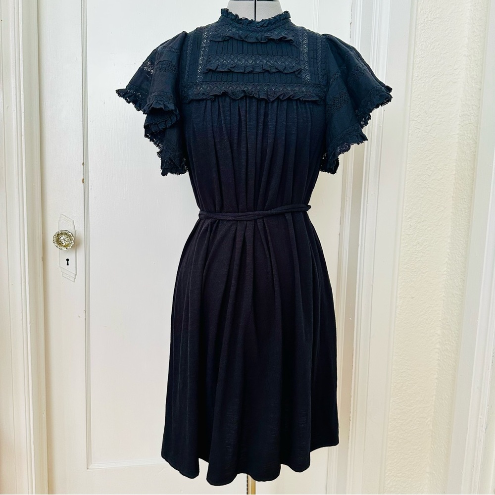 Black Lace Yoke Boden Short Sleeve Dress Size 4